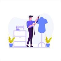 The tailor makes a customer's clothes order vector illustration