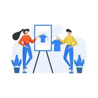 Clothing designers design and display their work in public places vector illustration