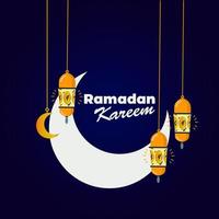 Ramadán kareem luna y fondo de linterna vector