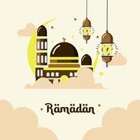 conjunto de insignias de Ramadán con mezquitas y adornos vector