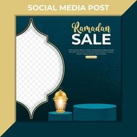 Banner de marketing de venta de Ramadán. plantilla de publicación de redes sociales editable. Diseño 3d ramadan kareem con podio. vector