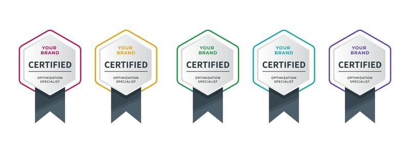 Logo badge for certificate technical, analyst, internet, data, conference, etc. Digital certified logo verified achievements company or corporate with hexagon ribbon design. Vector illustration.