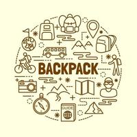 backpack minimal thin line icons set vector