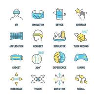 virtual reality vector line icons with flat colors