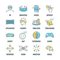 virtual reality vector line icons with flat colors