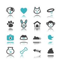 pet icons with reflection vector