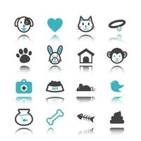 pet icons with reflection vector