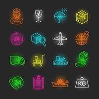 conjunto de iconos de neón logístico vector