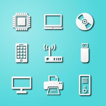 computer and device paper art icons vector