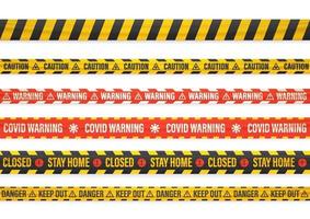 Different covid warning tape set isolated on white vector