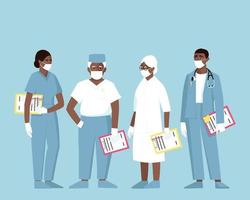 African American doctors of different ages and genders wearing medical masks and gloves vector