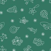 Seamless Christmas white pattern on a green background vector