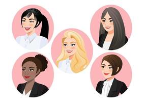 Set of business women faces in profile for pose 3-4 view character, Diversity. Avatars. Vector flat Illustration