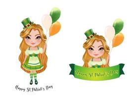 conjunto de niña de san patricio con traje irlandés vector