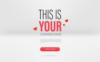 Promo landing page template with the hearts and sample text. Mockup for presentation, websites, applications and landing pages vector