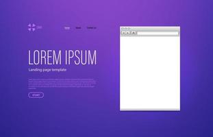 plantilla de página de destino moderna y moderna con texto de muestra y maqueta de navegador vector