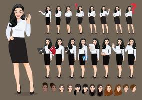 conjunto de personajes de dibujos animados de empresaria. hermosa mujer de negocios en camisa blanca de estilo de oficina. ilustración vectorial. vector