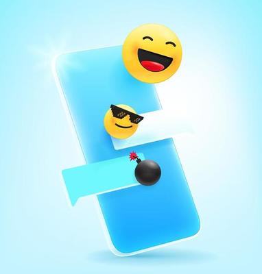 Comic style modern mobile phone with message template
