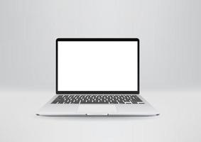 Modern white laptop on a table. Vector mockup
