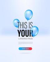 Promo landing page template with air balloons and sample text. Mockup for presentation, websites, applications and landing pages vector