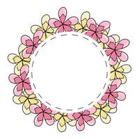 Summer round frame with with yellow and pink flowers hand drawn vector