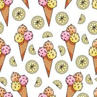 Vector seamless pattern with hand drawn ice cream and lemon slices