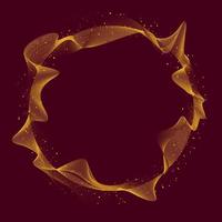 Abstract illuminated yellow dynamic circle waves line of particles array on red background. vector