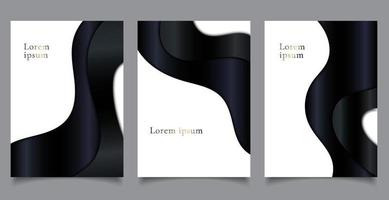 conjunto de portada de folleto plantilla de lujo estilo de corte de papel forma de onda curva negra sobre fondo blanco vector