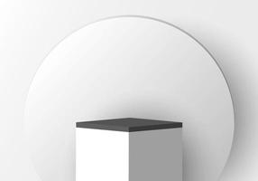 3D realistic white pedestal with black border and circle backdrop for product display vector