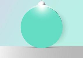 3D realistic empty studio room with green circle backdrop and lamp on soft green mint background vector