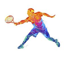 Abstract tennis player with a racket from splash of watercolors. Vector illustration of paints