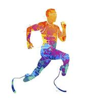 Abstract disabled athlete running from splash of watercolors. Vector illustration of paints