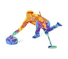 Abstract the game of curling from splash of watercolors. Curler. Vector illustration of paints