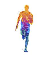 Abstract runners on short distances sprinter from splash of watercolors. Vector illustration of paints