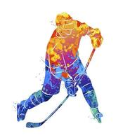 Abstract hockey player from a splash of watercolors. Winter sport. Vector illustration of paints