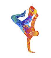Abstract young man break dancing from splash of watercolors. Vector illustration of paints