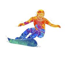 Abstract snowboarder from splash of watercolors. Vector illustration of paints