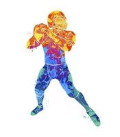 Abstract american football player from splash of watercolors. Vector illustration of paints