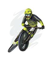 ciclista en bicicleta de montaña. vector ilustración realista de pinturas