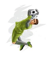 El portero de fútbol salta por la pelota. vector ilustración realista de pinturas