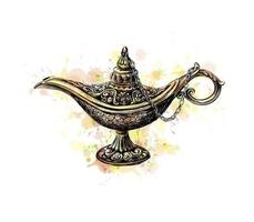 Magic lamp with Eid Mubarak celebration. Vector illustration