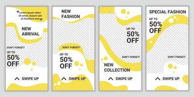 Social media pack design templates for social media stories. Fashion advertising. Layout background for discount and special offer. Mockup photo vector frame illustration in yellow and white color