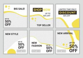 Set collection of square unique puzzle editable modern social media banner template with yellow and white color combination. Promotional web banner for social media post feeds. Vector illustration