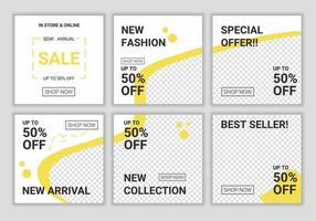 Set of creative cover design vector for social media post template. Editable collection backgrounds with fresh color yellow and white abstract puzzle banner for fashion flash sale promotion
