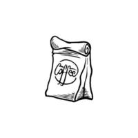 plantilla de diseño de café. Diseño vintage de bolsa de papel de café de estilo grabado. paquete de papel para café en grano recién tostado. Embalaje ecológico. etiqueta de vector para la ilustración de café