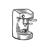 vector dibujado a mano ilustración de cápsulas y máquina de café. Imagen detallada de estilo retro del molinillo de granos de café. elemento de dibujo clásico vintage antiguo para el concepto de plantilla de logotipo de cafetería.