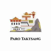 Paro Taktsang in Buthan. A sacred Vajrayana Himalayan Buddhist site. Historical famous monastery building isolated on white background. Cartoon flat style. Great for travel tourist vacation vector