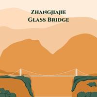 Puente histórico en China. parque forestal nacional de zhangjiajie el gran cañón de zhangjiajie skywalk puente con fondo de cristal. el puente construido como atracción para turistas. vector de dibujos animados plana