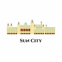 Sun City Resort en Sudáfrica vector icono plano de dibujos animados. es un destino premium con una gran cantidad de hoteles, atracciones y actividades para niños. gran destino para tus vacaciones. vale la pena visitar