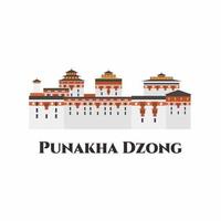Punakha Dzong or Pungthang Dewa chhenbi Phodrang in Buthan.  Heritage building. The whole place is very majestic and decorative. Highly recommended for tourist visit. Vector flat illustration